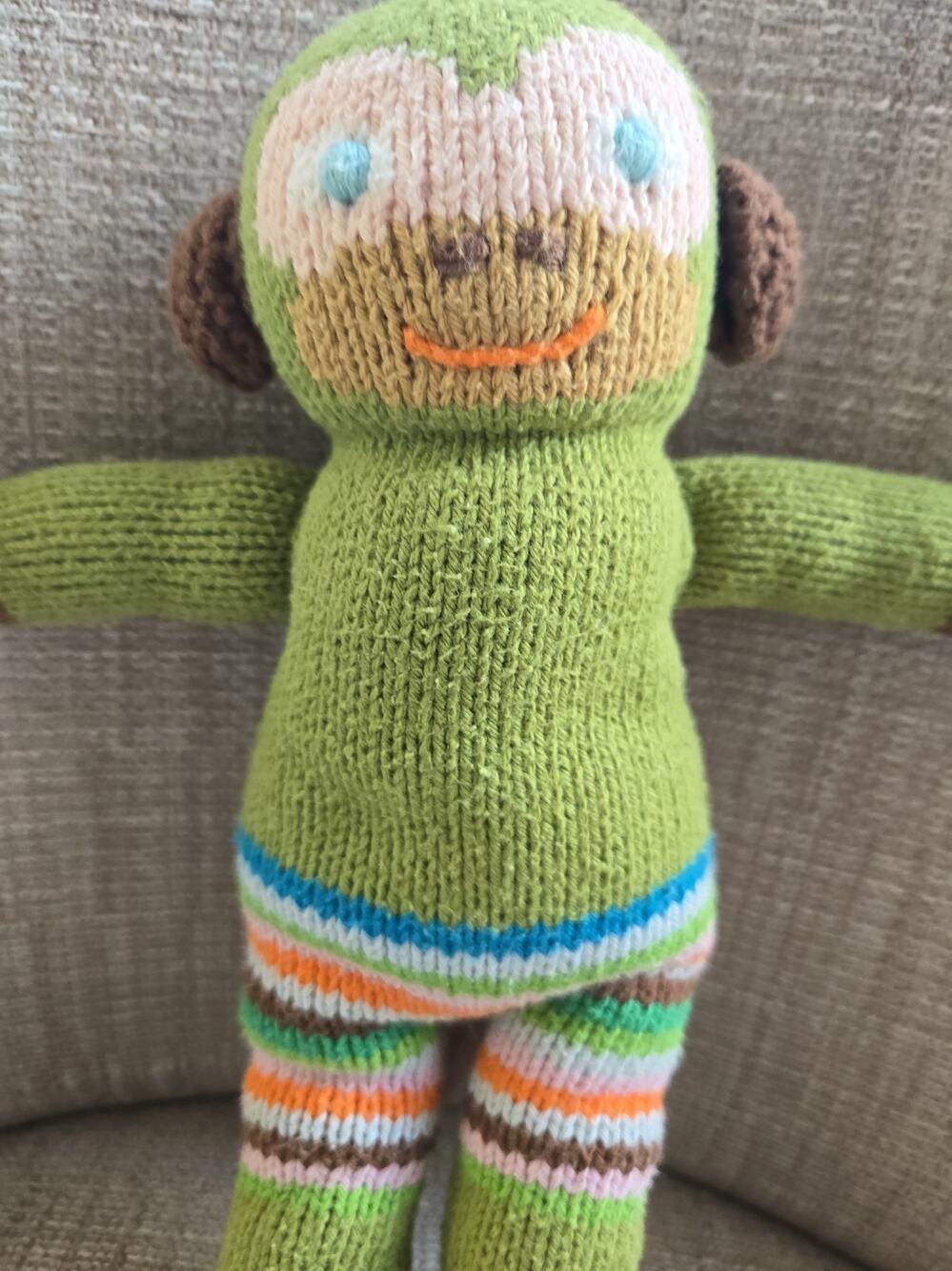 Blabla knitted 7" Lovey Boy Monkey Striped Pants 100% Cotton Peru